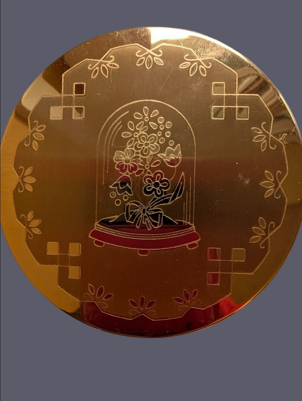 Vintage Compact Powder Gold Floral Cloche Etched In By Herriette Of New York